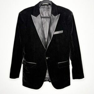Kudoro Mens Black Velvet Tuxedo Jacket Satin Peak Lapel Formal Blazer Small